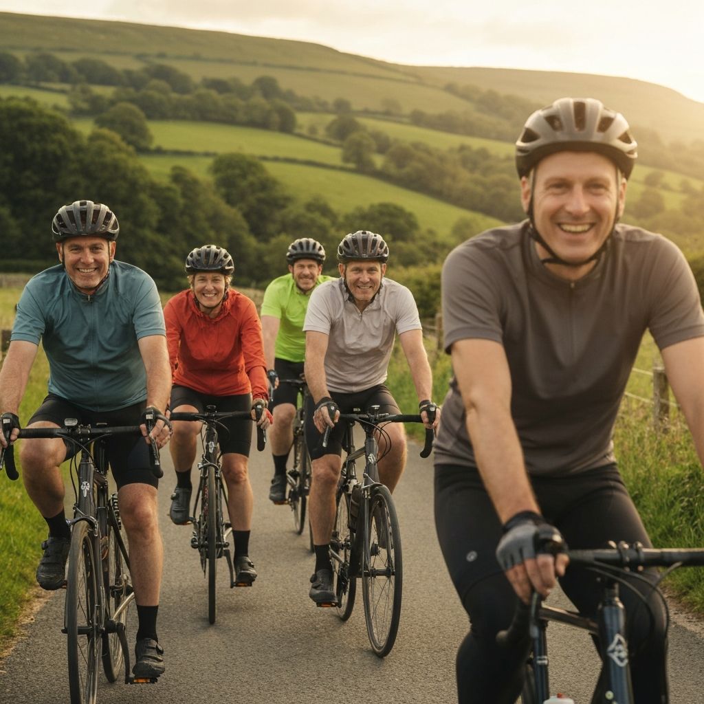 Cyclists enjoying a scenic ride through UK countryside